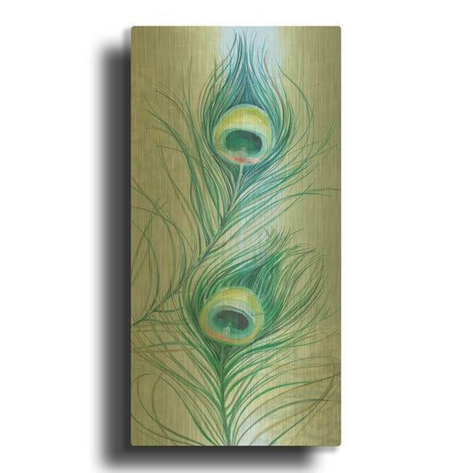 'Blue Feathered Peacock V' By Lisa Audit Gold Metal Wall Art