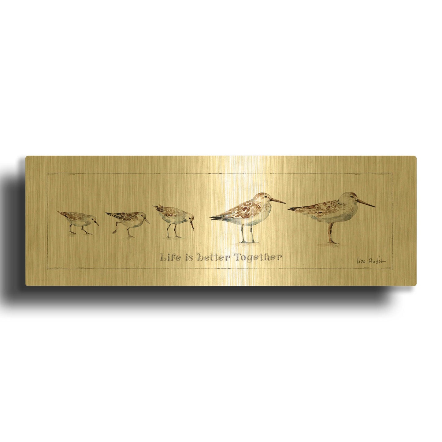 'Pebbles and Sandpipers I' By Lisa Audit Gold Metal Wall Art