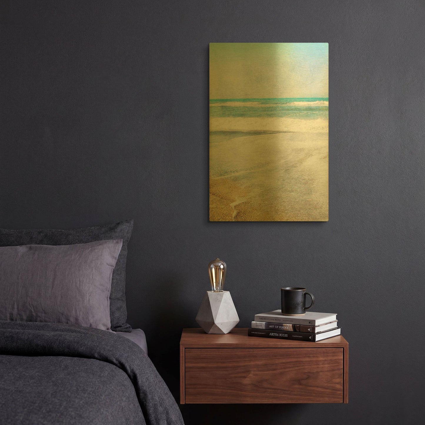 'Serene Coast Vertical' By Linda Woods Gold Metal Wall Art