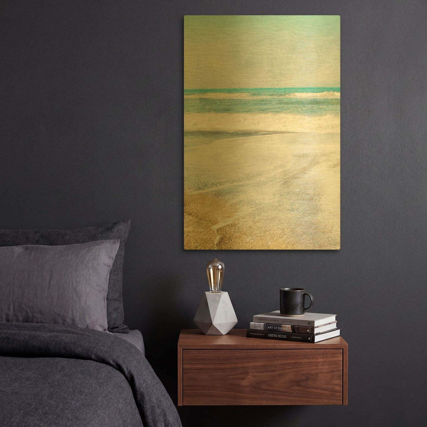 'Serene Coast Vertical' By Linda Woods Gold Metal Wall Art