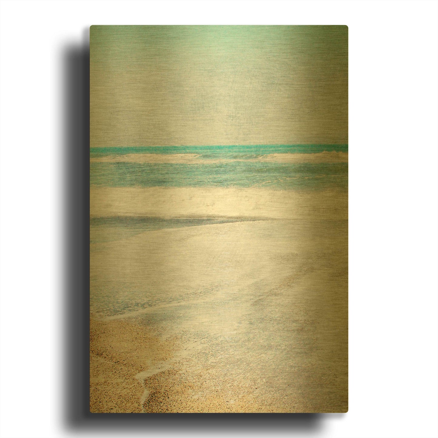 'Serene Coast Vertical' By Linda Woods Gold Metal Wall Art