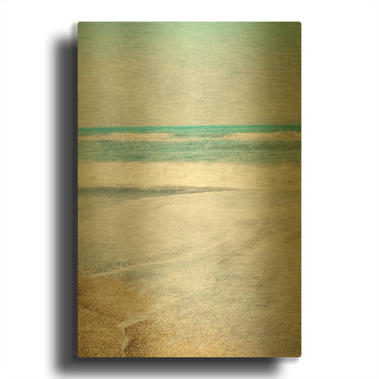 'Serene Coast Vertical' By Linda Woods Gold Metal Wall Art