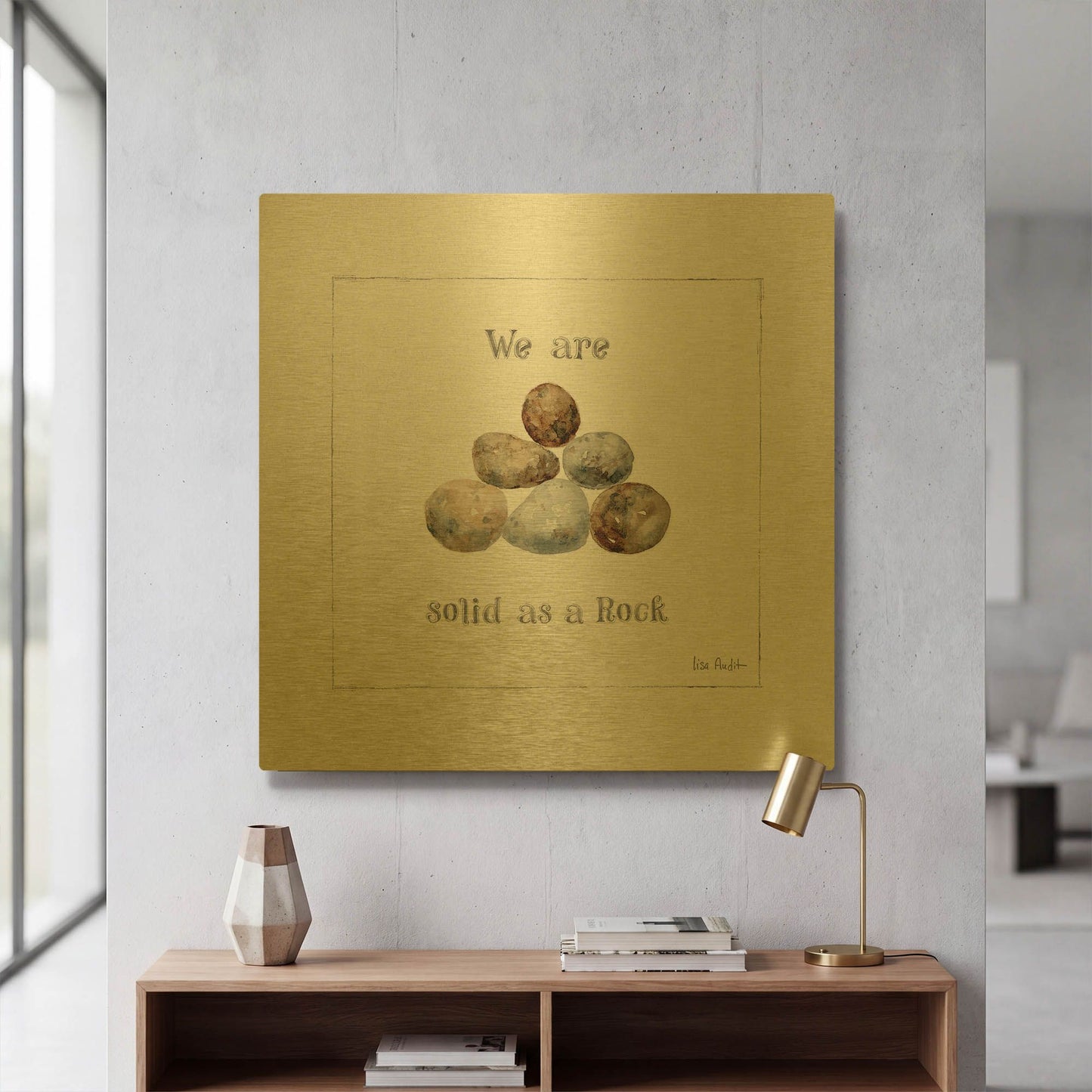 'Pebbles and Sandpipers VI' By Lisa Audit Gold Metal Wall Art