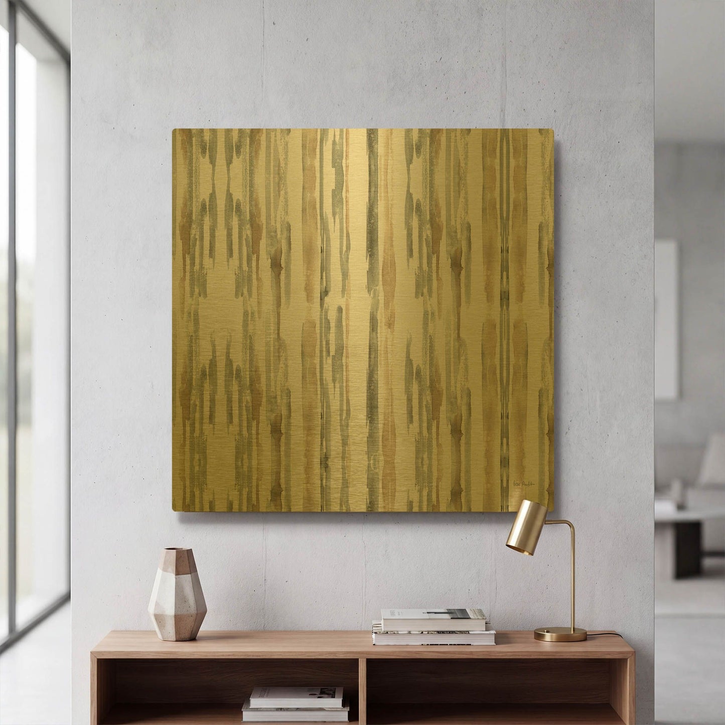 'Sand and Sea Gold Stripes' By Lisa Audit Gold Metal Wall Art