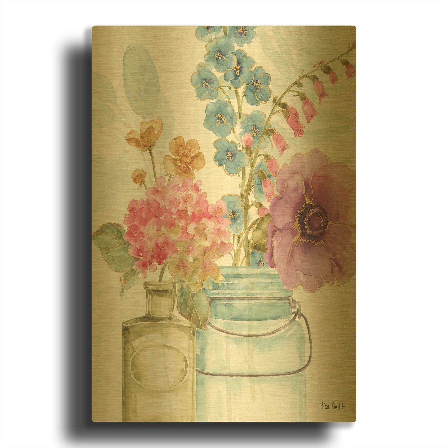 'Rainbow Seeds Flowers VIII' By Lisa Audit Gold Metal Wall Art