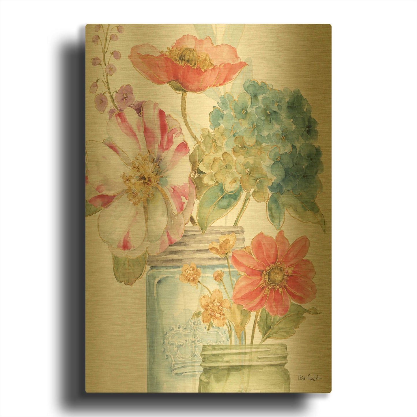 'Rainbow Seeds Flowers IX' By Lisa Audit Gold Metal Wall Art