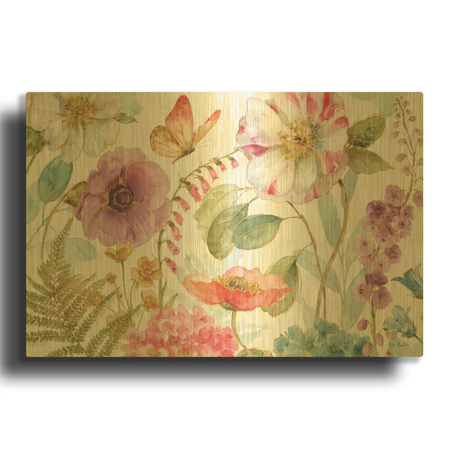 'Rainbow Seeds Flowers I' By Lisa Audit Gold Metal Wall Art