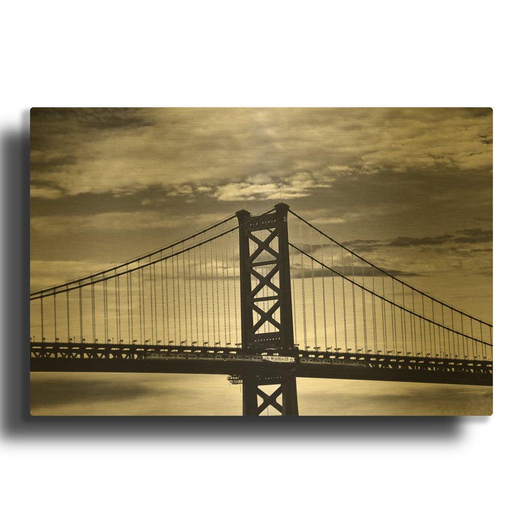 'Benjamin Franklin Bridge B&W' By Erin Clark Gold Metal Wall Art