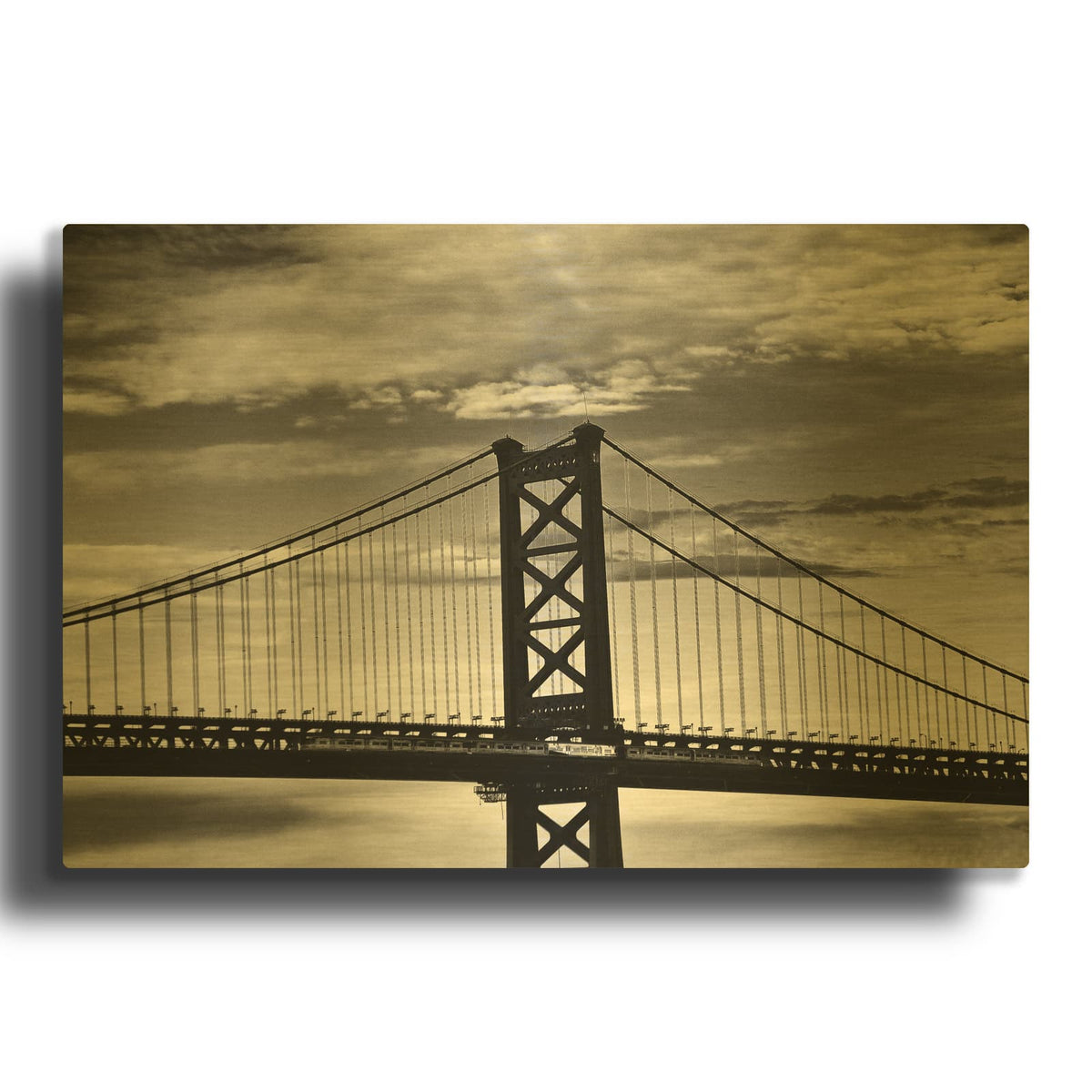 'Benjamin Franklin Bridge B&W' By Erin Clark Gold Metal Wall Art