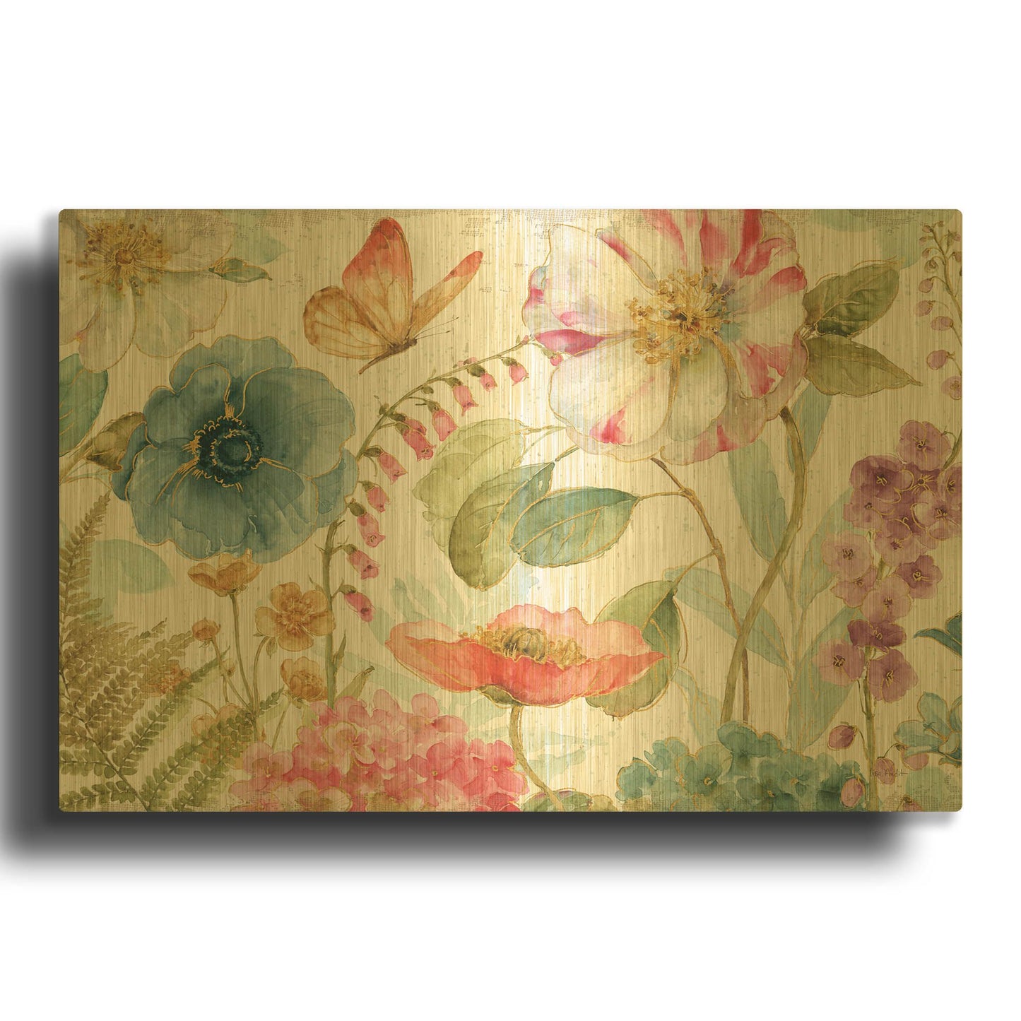 'Rainbow Seeds Flowers I on Wood' By Lisa Audit Gold Metal Wall Art