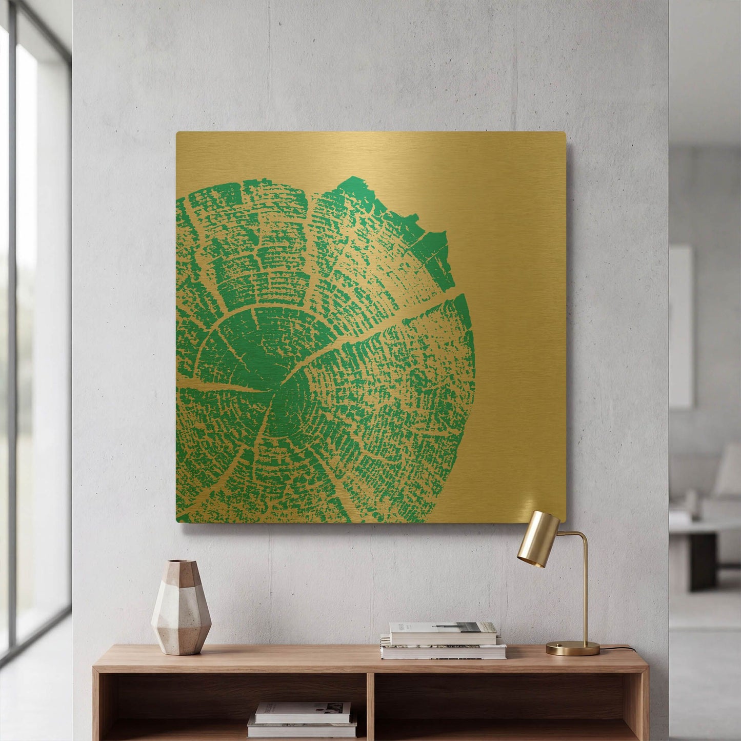 'Aqua Slice' By Linda Woods Gold Metal Wall Art