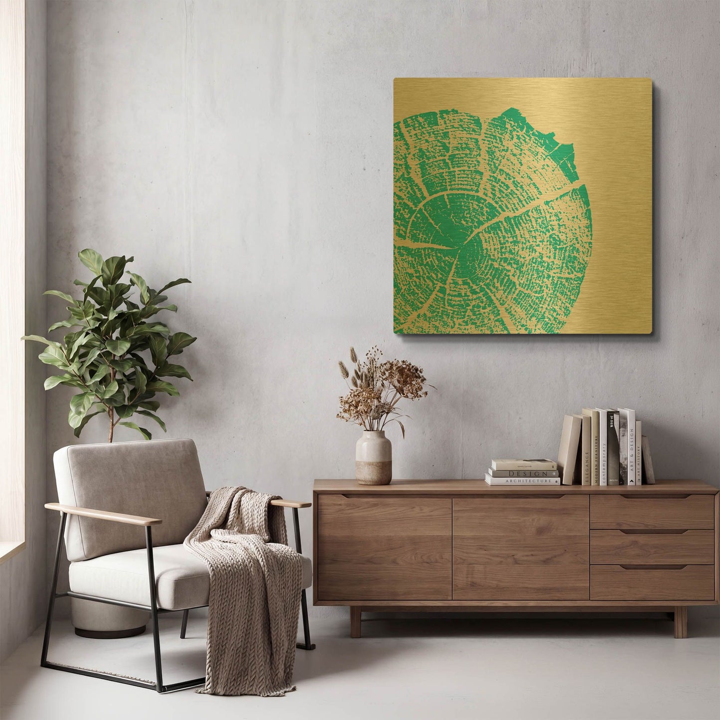 'Aqua Slice' By Linda Woods Gold Metal Wall Art