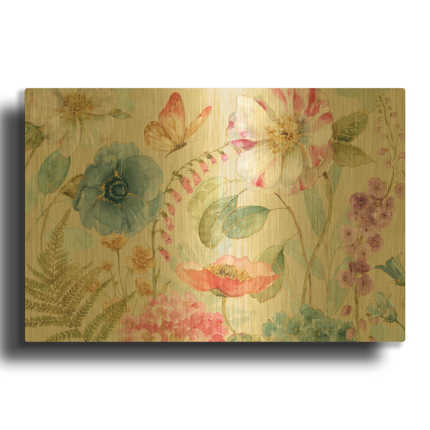 'Rainbow Seeds Flowers I on Linen' By Lisa Audit Gold Metal Wall Art
