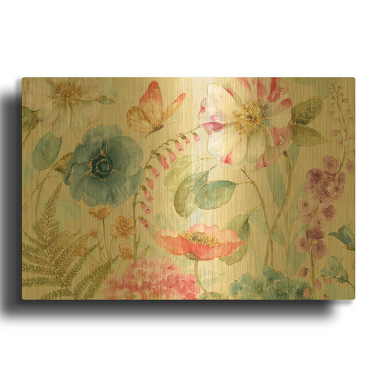 'Rainbow Seeds Flowers I on Linen' By Lisa Audit Gold Metal Wall Art