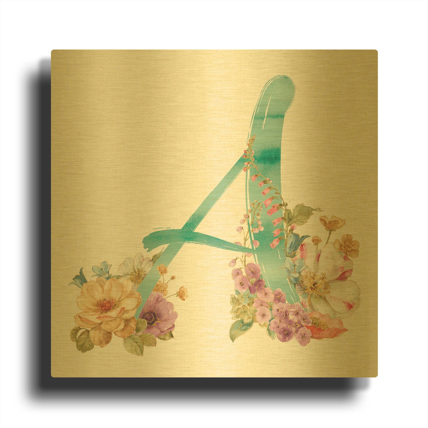 'Rainbow Seeds Monogram A' By Lisa Audit Gold Metal Wall Art