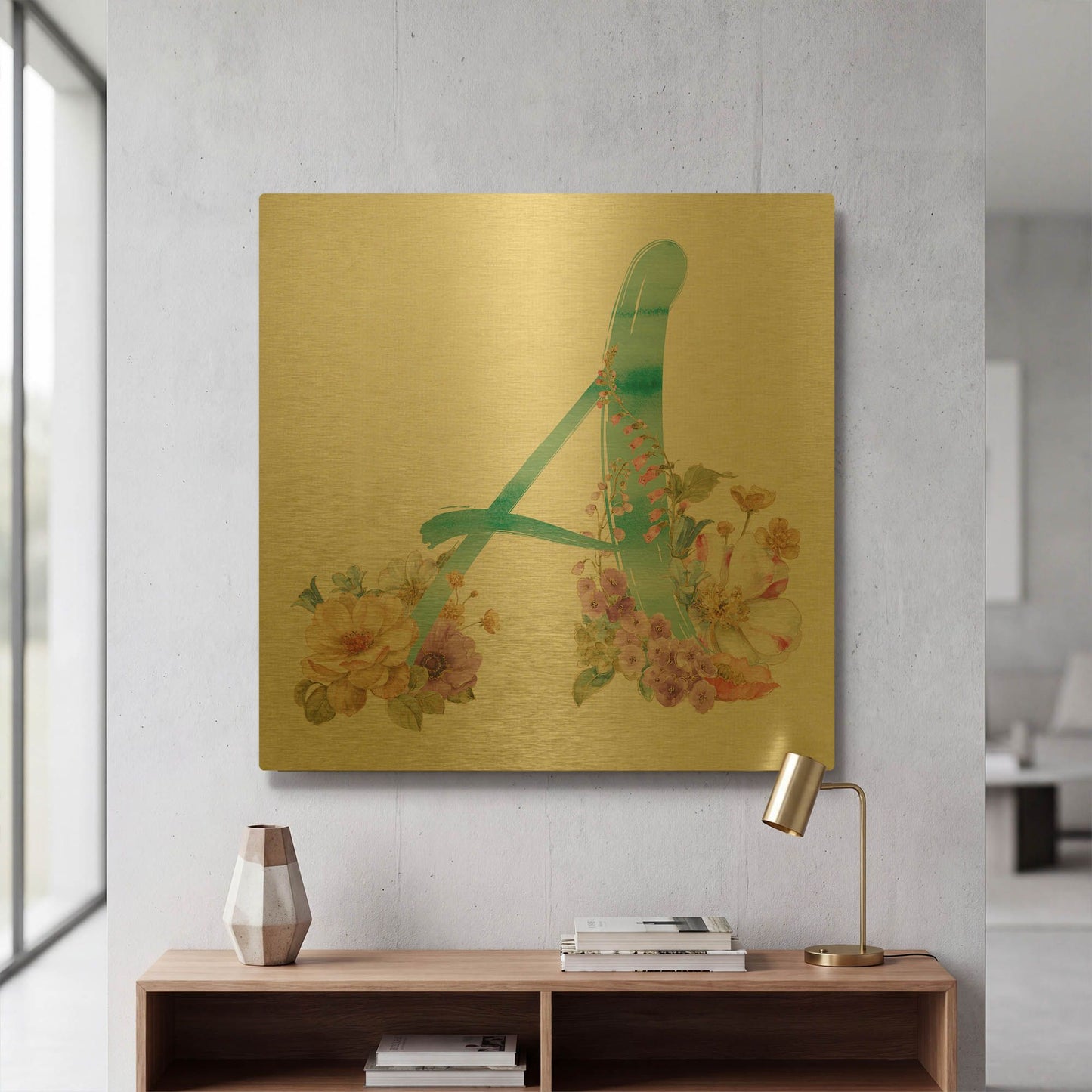 'Rainbow Seeds Monogram A' By Lisa Audit Gold Metal Wall Art