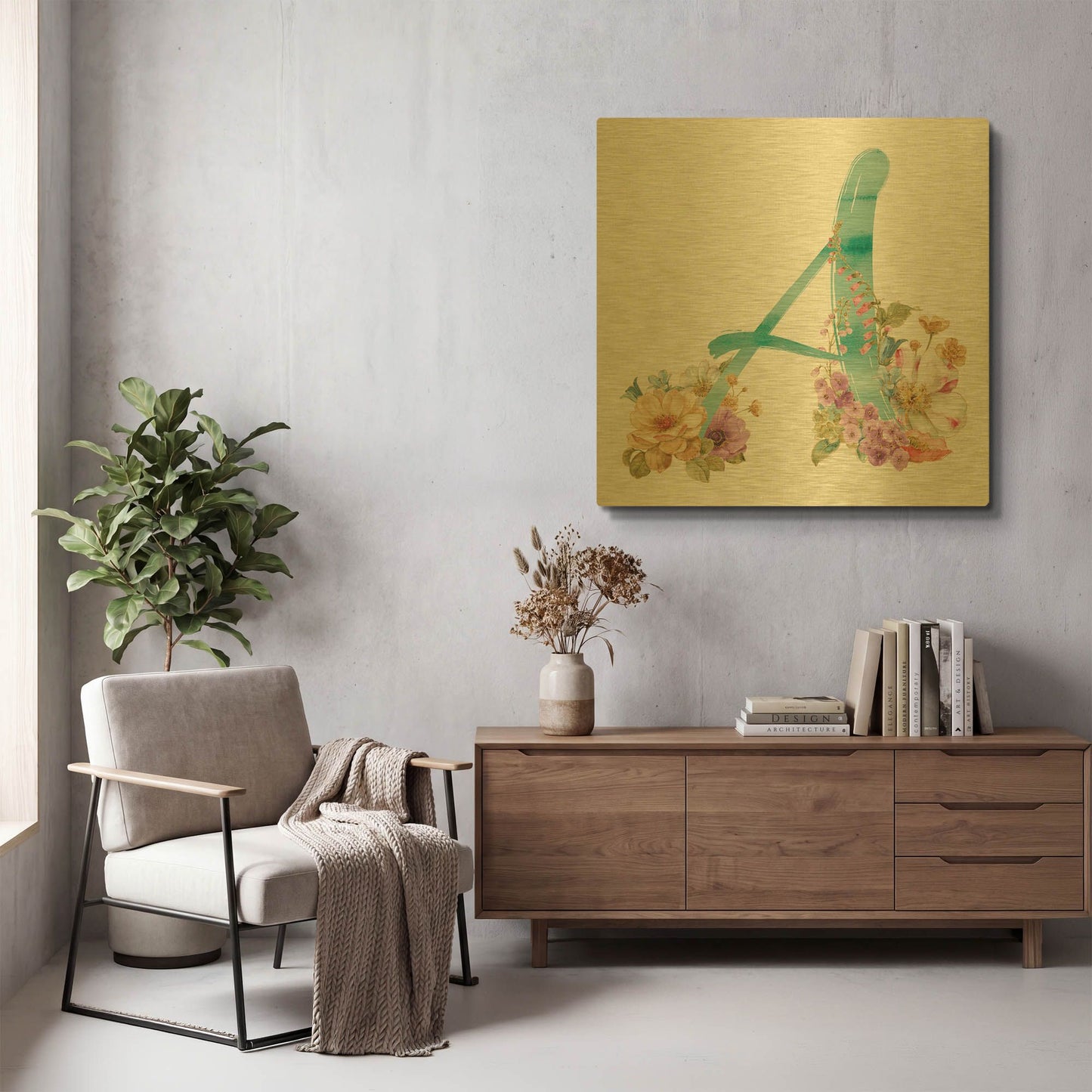 'Rainbow Seeds Monogram A' By Lisa Audit Gold Metal Wall Art