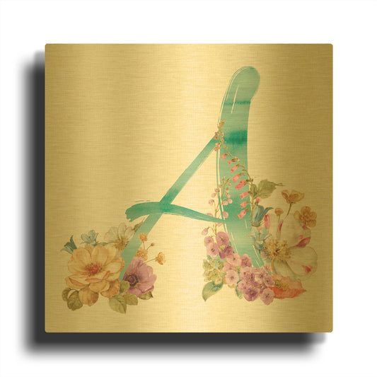 'Rainbow Seeds Monogram A' By Lisa Audit Gold Metal Wall Art