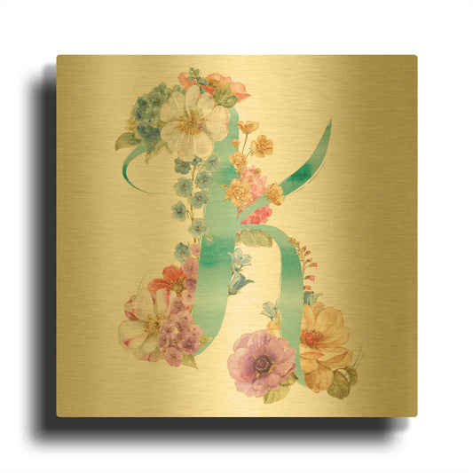 'Rainbow Seeds Monogram K' By Lisa Audit Gold Metal Wall Art