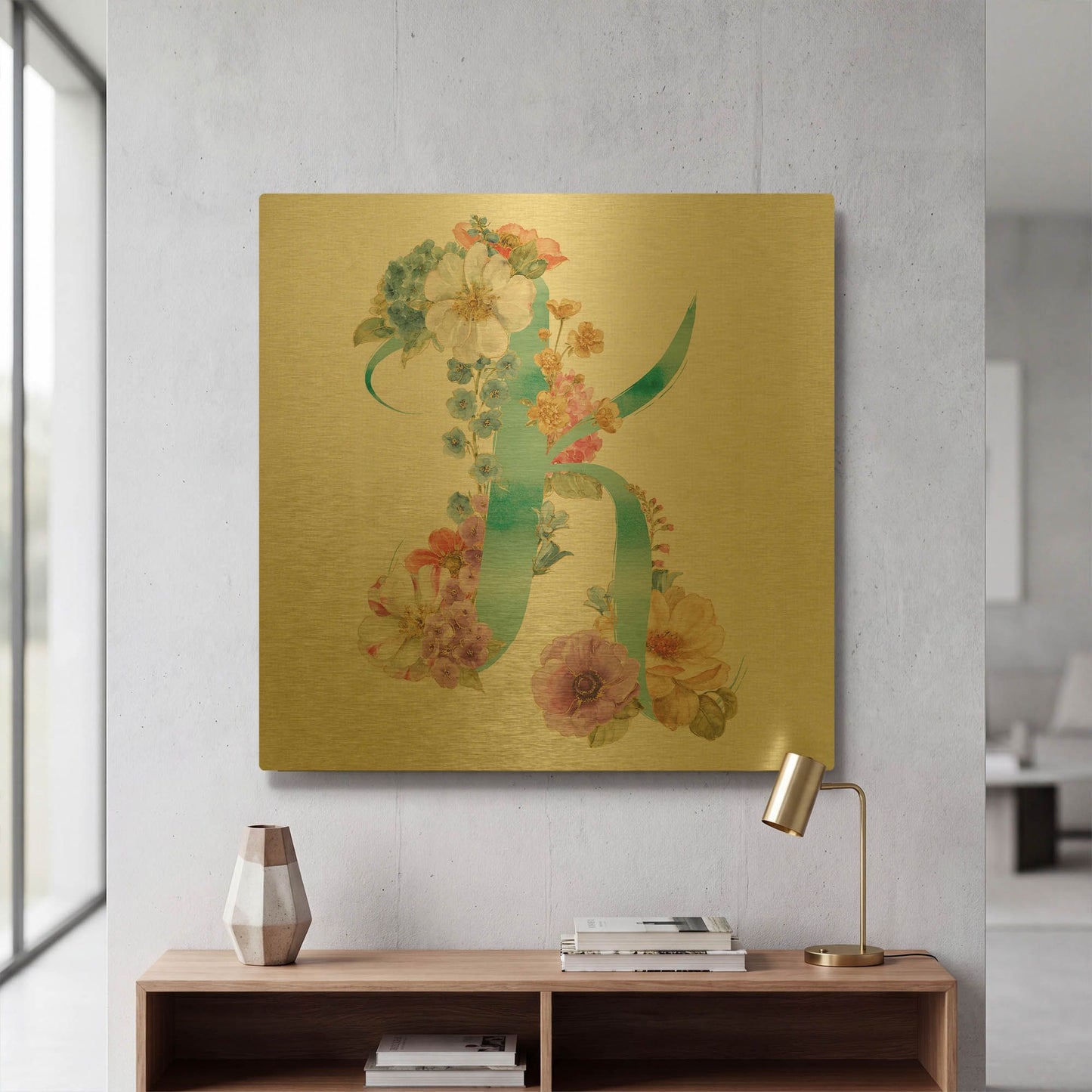 'Rainbow Seeds Monogram K' By Lisa Audit Gold Metal Wall Art