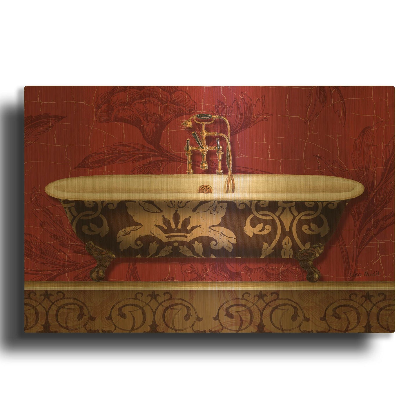 'Royal Red Bath I' By Lisa Audit Gold Metal Wall Art