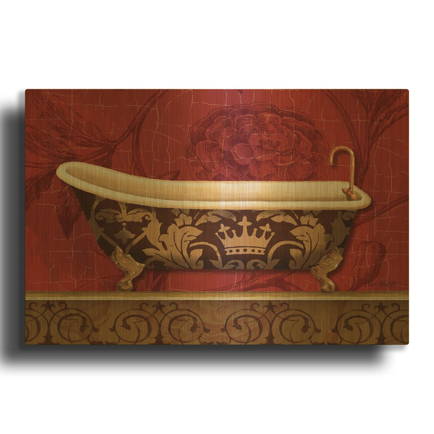 'Royal Red Bath II' By Lisa Audit Gold Metal Wall Art