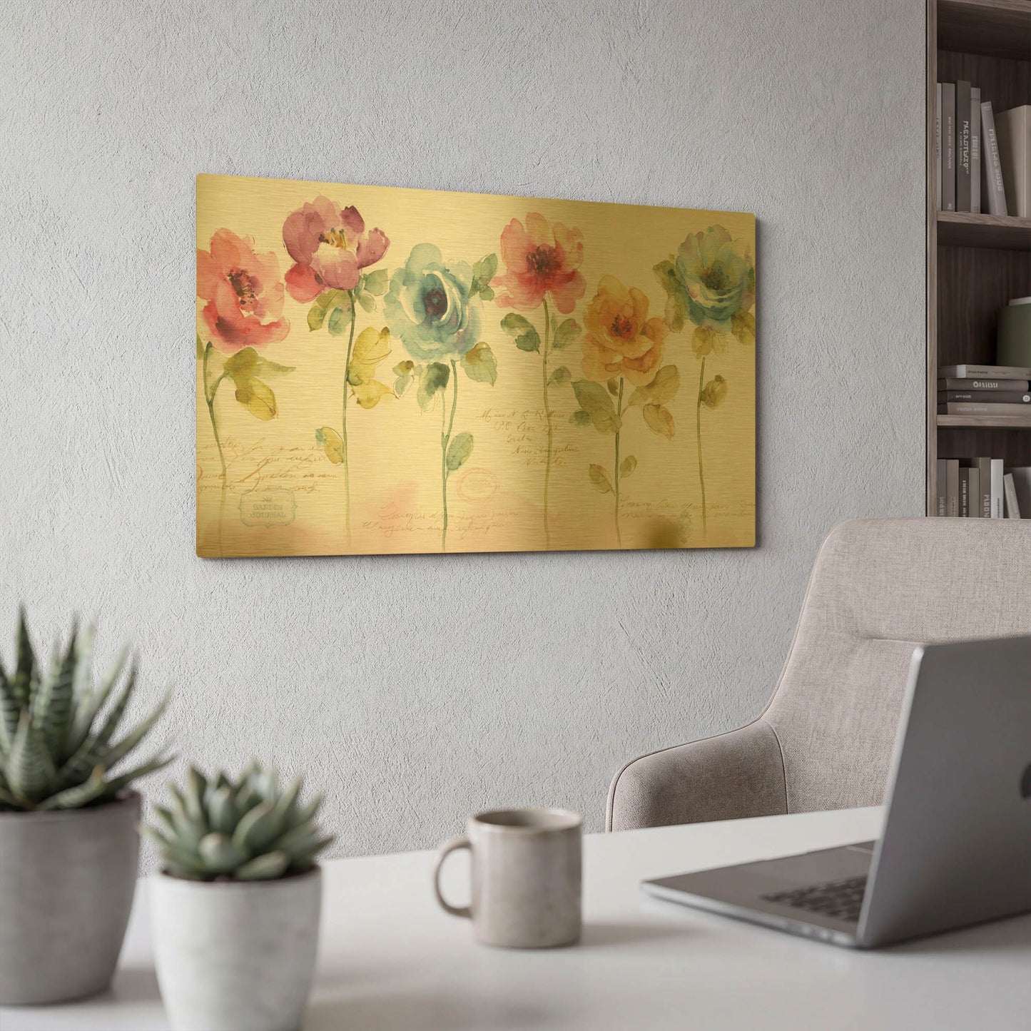 'Rainbow Seeds Loose Floral V' By Lisa Audit Gold Metal Wall Art