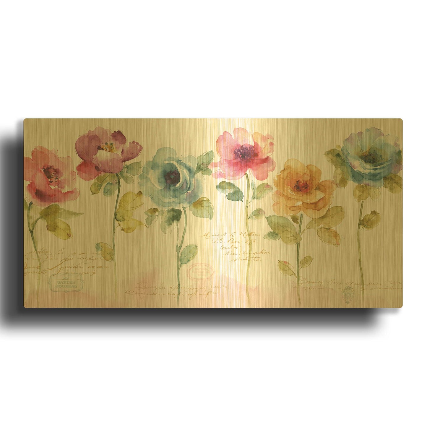 'Rainbow Seeds Loose Floral V' By Lisa Audit Gold Metal Wall Art