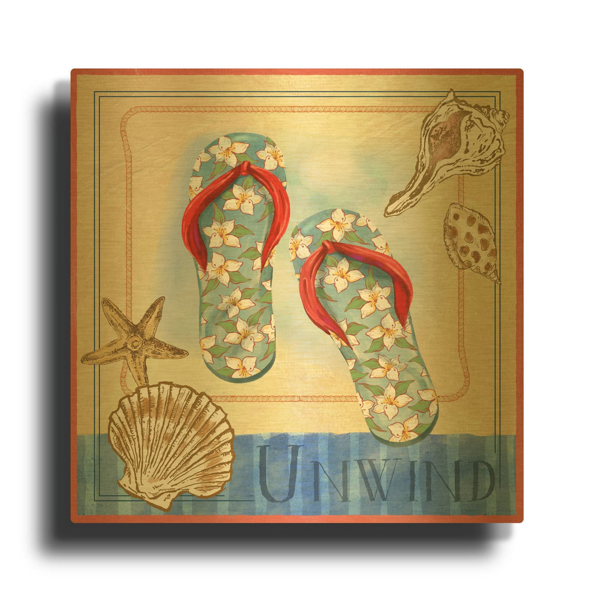 'Beach Life 3' By Fiona Stokes-Gilbert Gold Metal Wall Art
