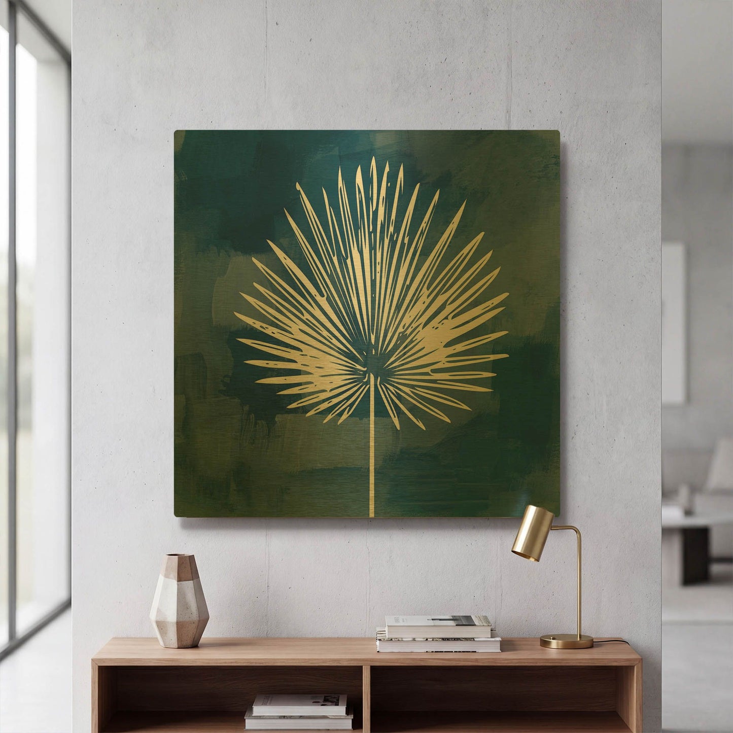 'Painted Sky Palm Leaf' By Linda Woods Gold Metal Wall Art