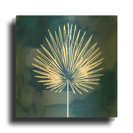 'Painted Sky Palm Leaf' By Linda Woods Gold Metal Wall Art