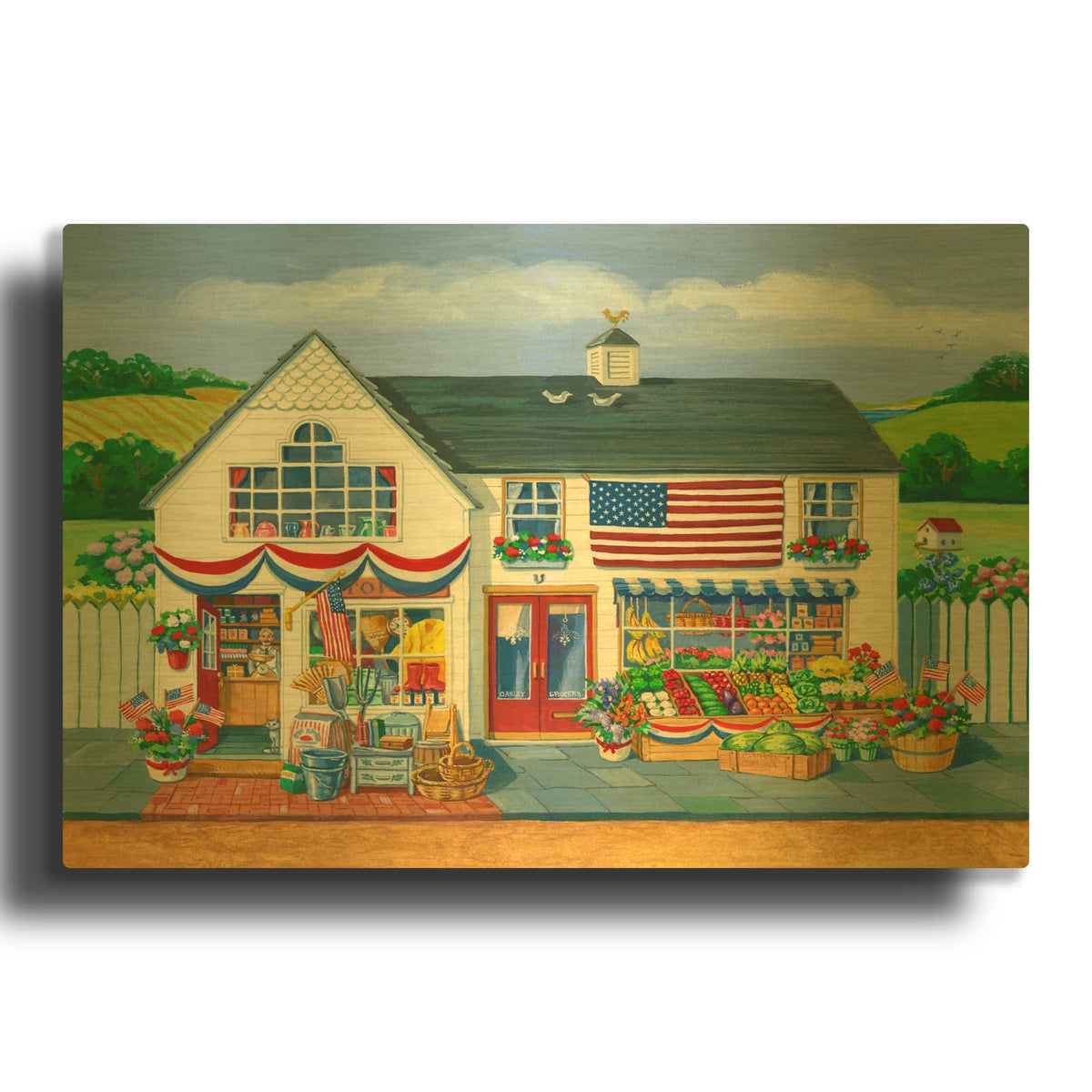 '4th of July Market' By Geraldine Aikman Gold Metal Wall Art