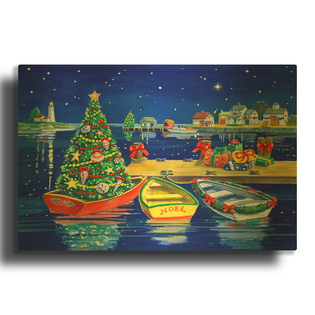 'Christmas Dock' By Geraldine Aikman Gold Metal Wall Art