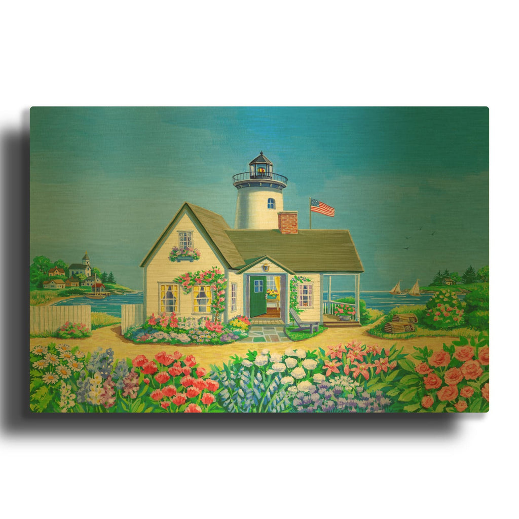 'Lighthouse Cottage' By Geraldine Aikman Gold Metal Wall Art