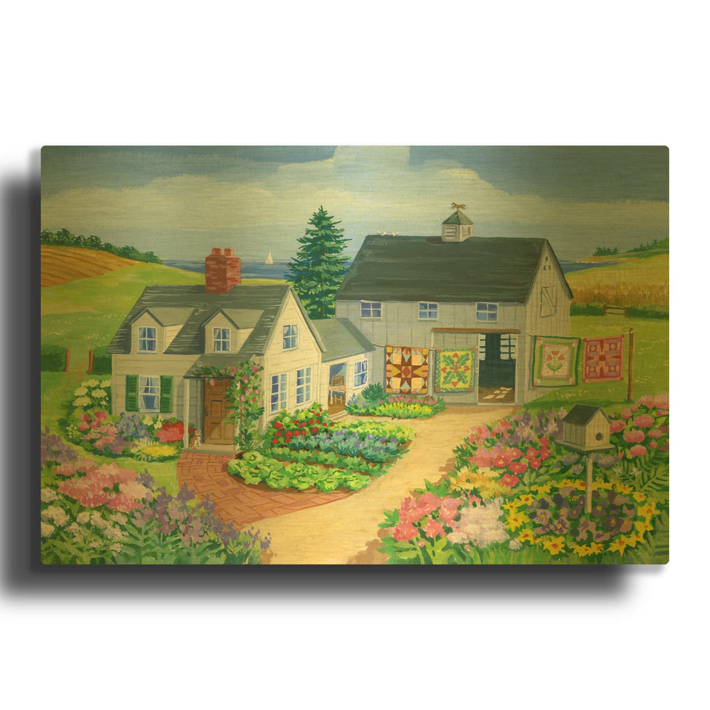 'Quilt Barn' By Geraldine Aikman Gold Metal Wall Art