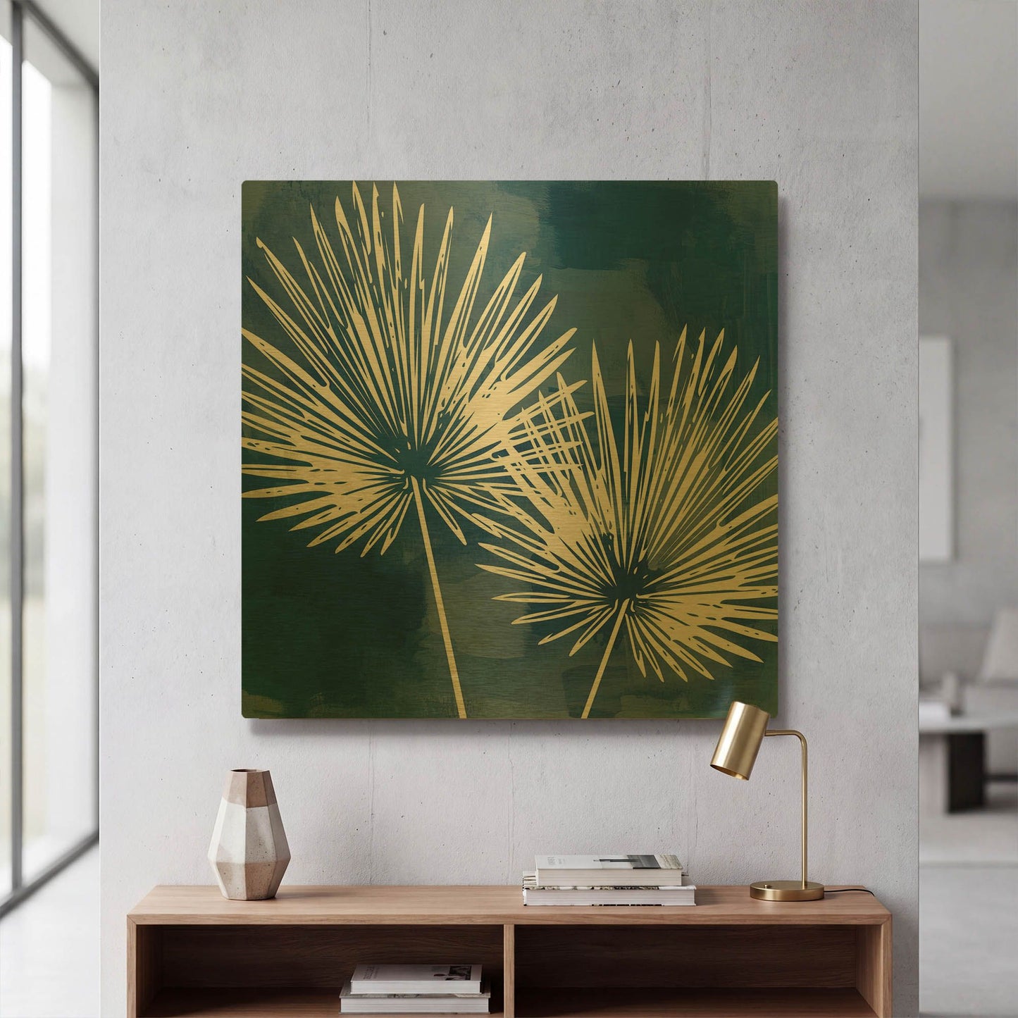 'Painted Sky Palms' By Linda Woods Gold Metal Wall Art