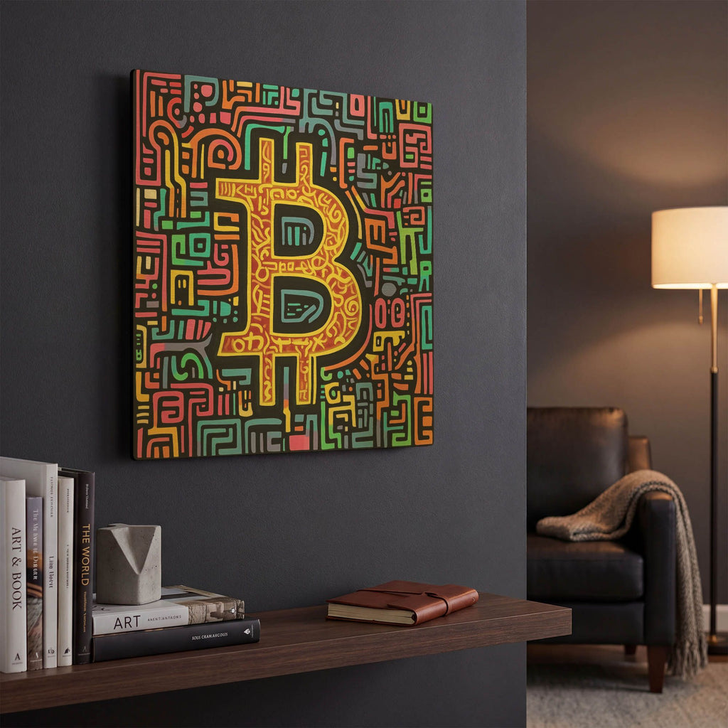 'Bitcoin Maze' By Rich Monet Gold Metal Wall Art