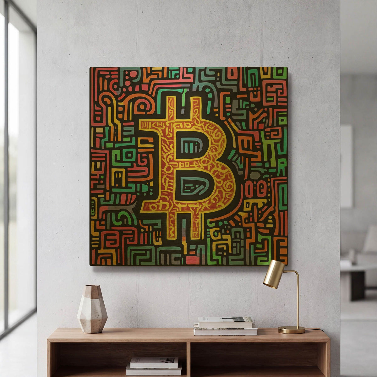'Bitcoin Maze' By Rich Monet Gold Metal Wall Art