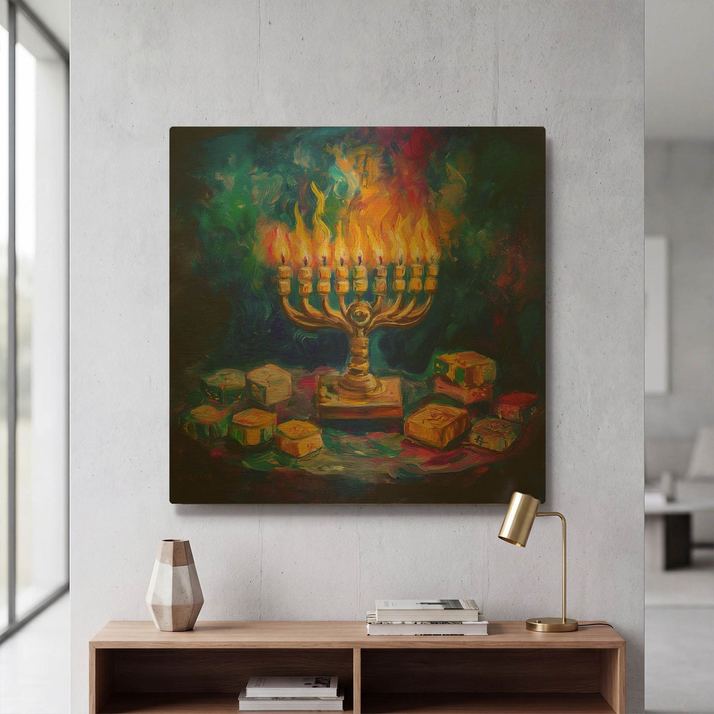 'Happy Hanukkah Minorah' By Rich Monet Gold Metal Wall Art
