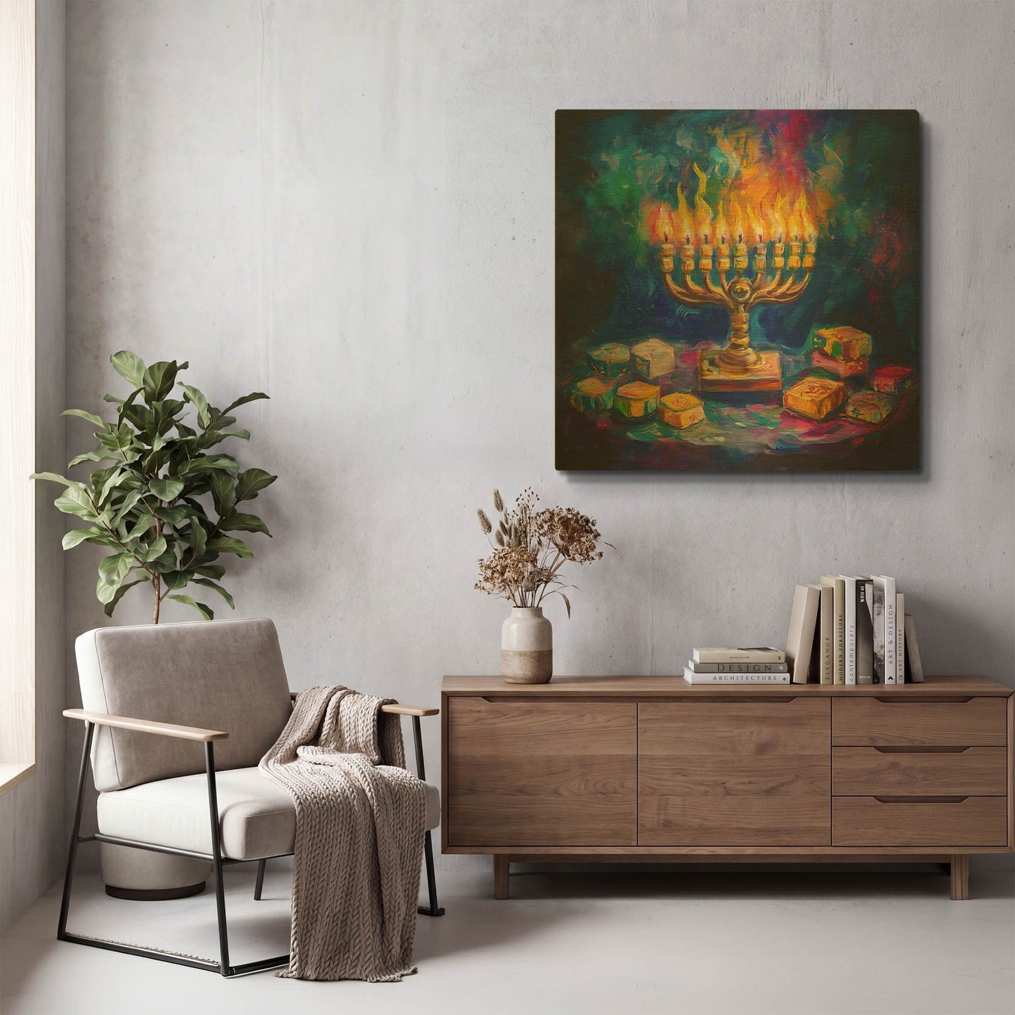 'Happy Hanukkah Minorah' By Rich Monet Gold Metal Wall Art