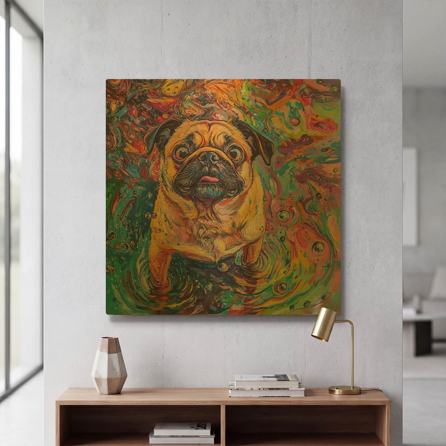 'Pug In The Rain' By Rich Monet Gold Metal Wall Art