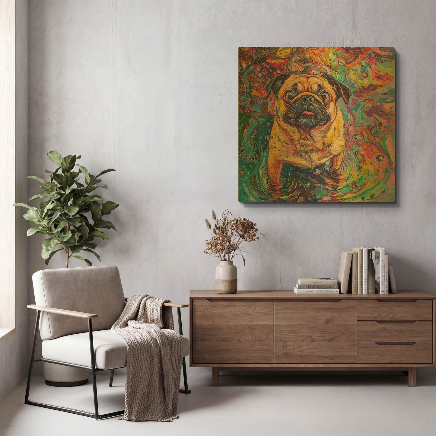 'Pug In The Rain' By Rich Monet Gold Metal Wall Art