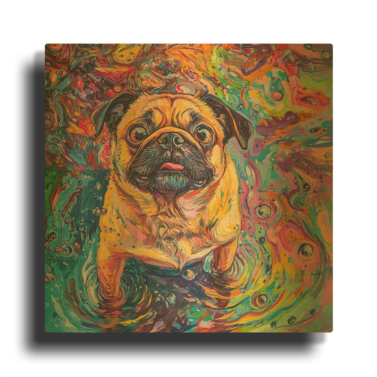 'Pug In The Rain' By Rich Monet Gold Metal Wall Art