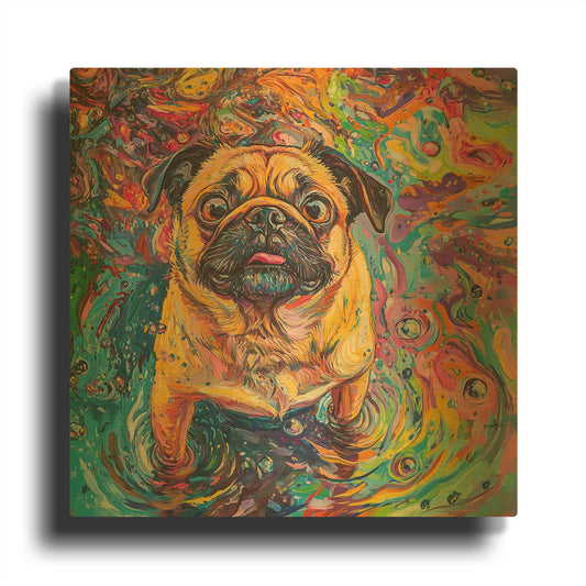 'Pug In The Rain' By Rich Monet Gold Metal Wall Art