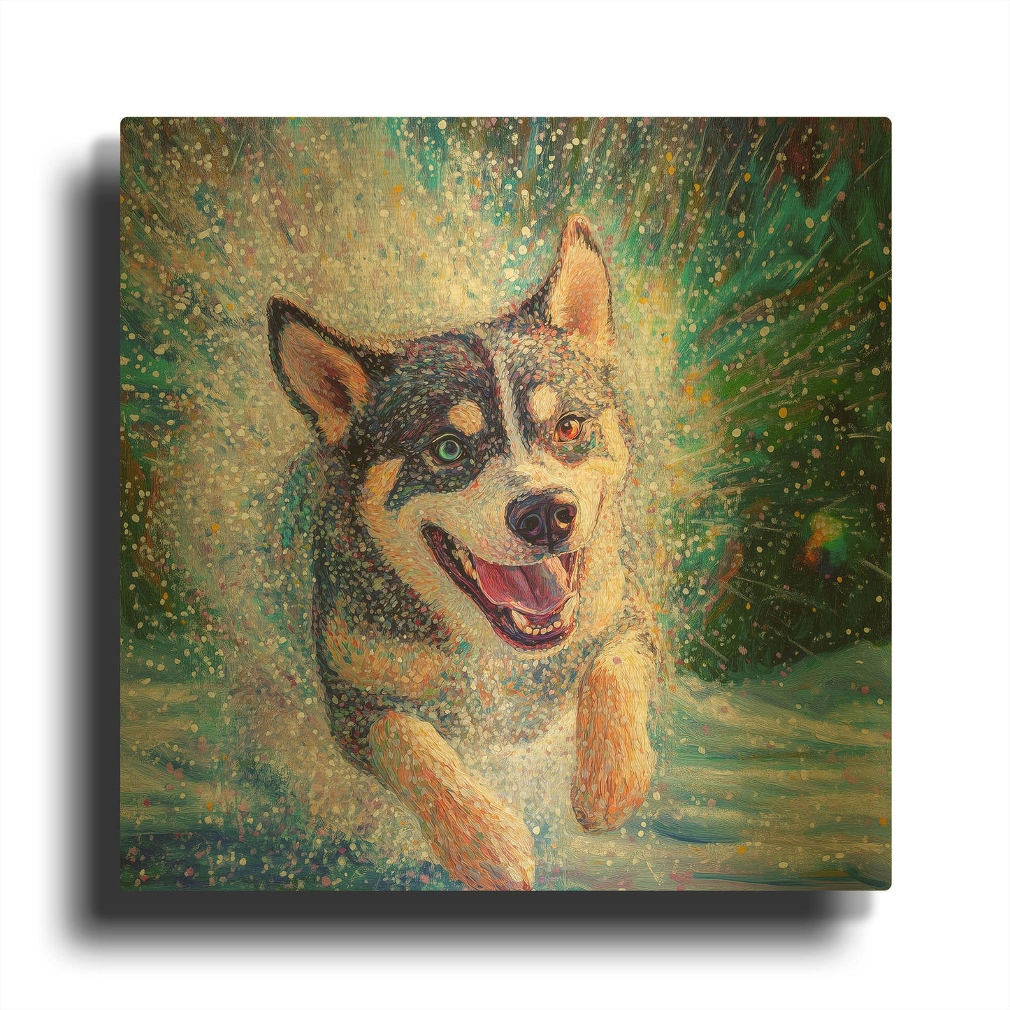 'Siberian Husky Puddle Fun' By Rich Monet Gold Metal Wall Art