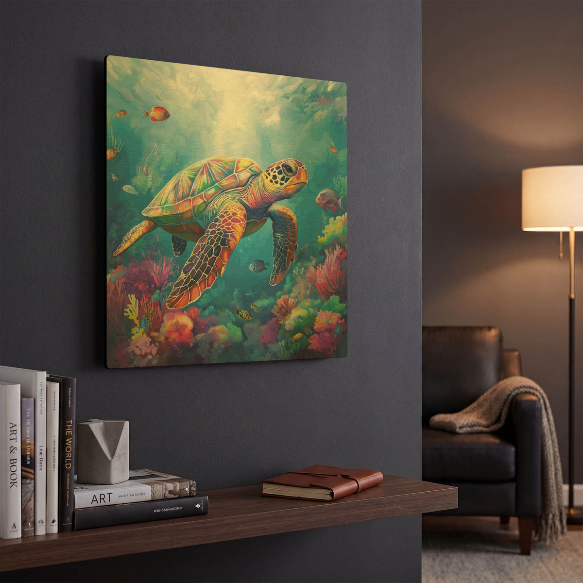'Turtle In Corals' By Rich Monet Gold Metal Wall Art