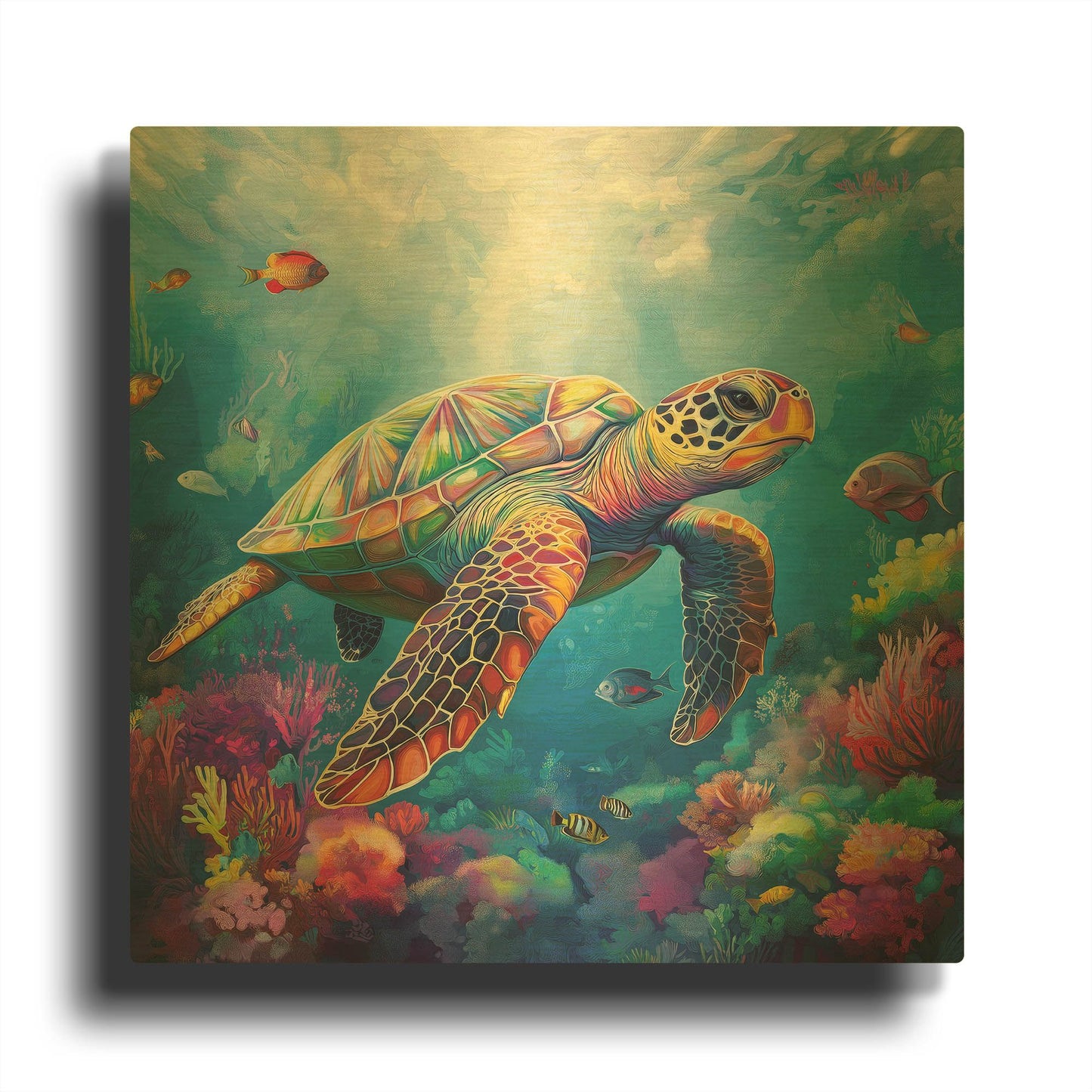'Turtle In Corals' By Rich Monet Gold Metal Wall Art