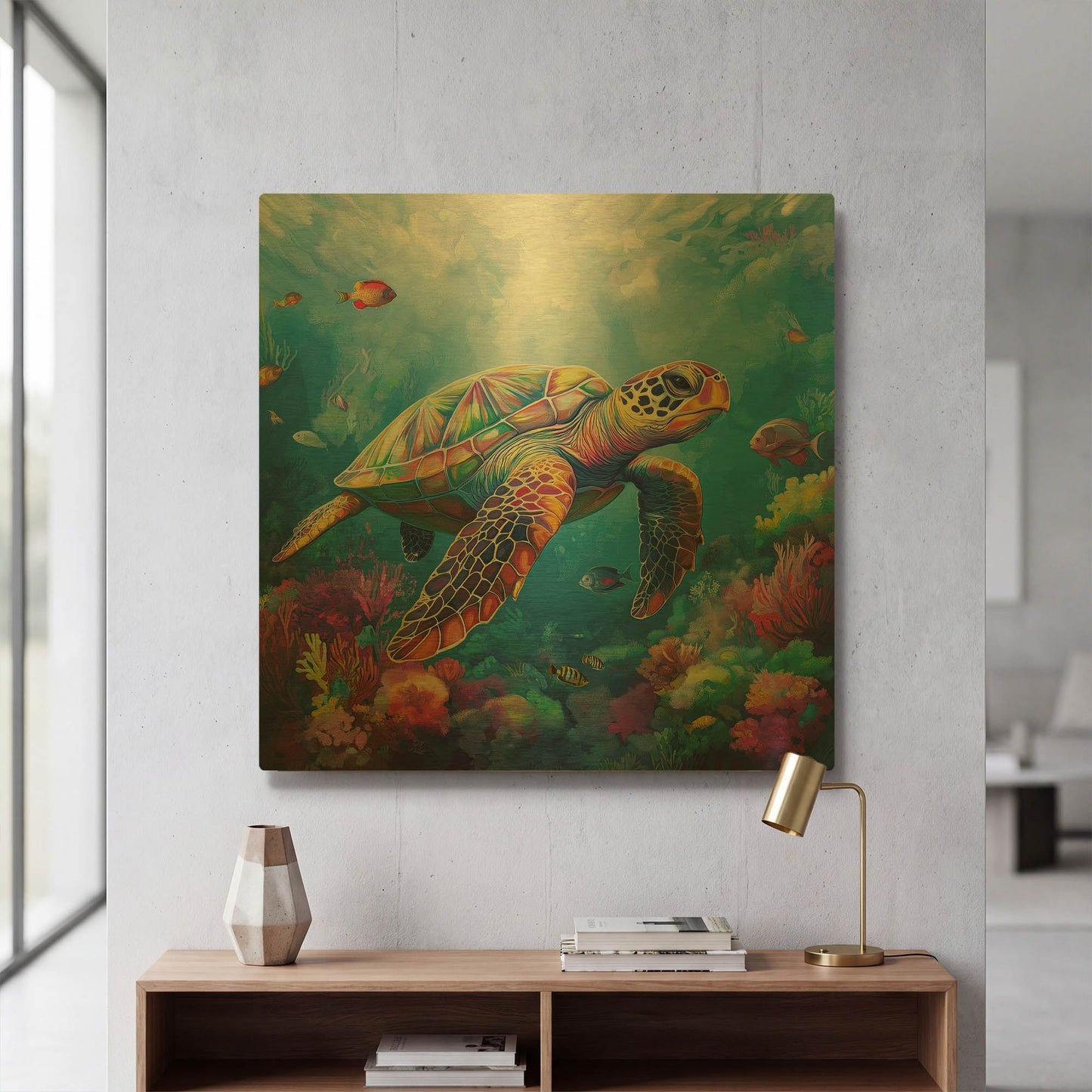 'Turtle In Corals' By Rich Monet Gold Metal Wall Art