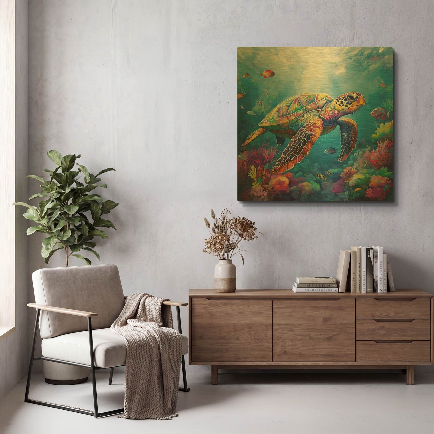 'Turtle In Corals' By Rich Monet Gold Metal Wall Art