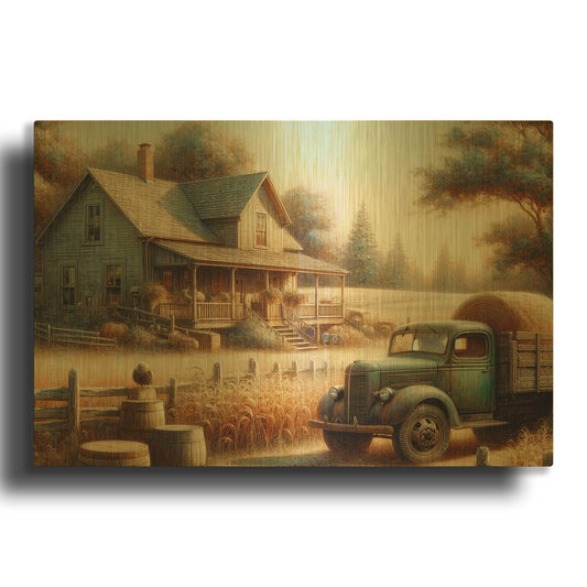 'Farmhouse Autumn' By Rich Monet Gold Metal Wall Art
